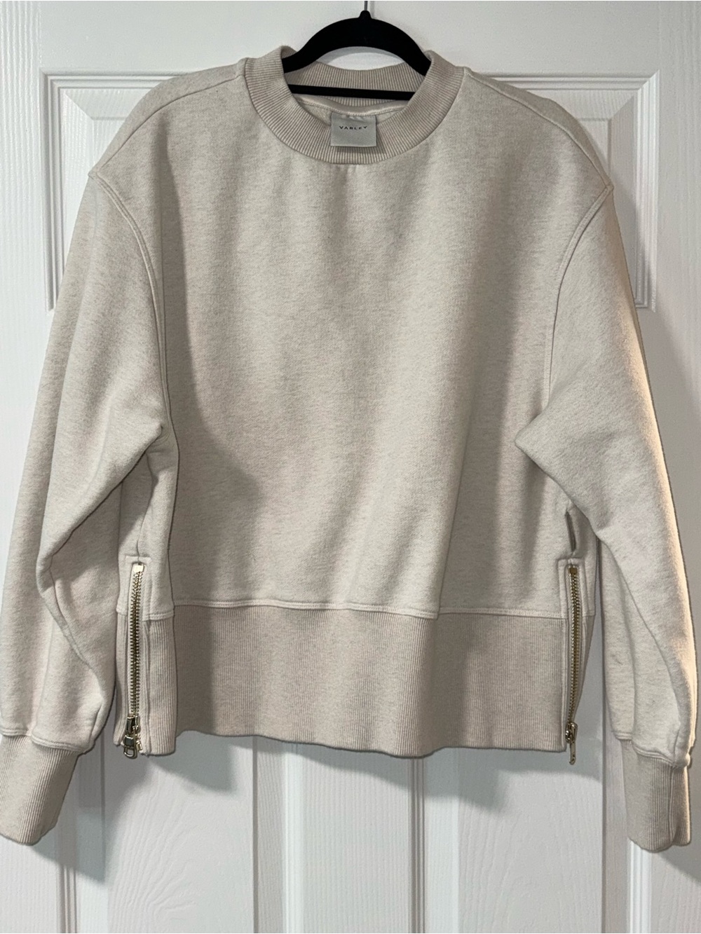 Varley Cream Crewneck Sweater with Side Zip